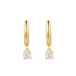 Ania Haie Ohrringe-Gold Drop Solitaire Huggies Ohrringe - E061-08G