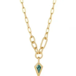 Ania Haie Halsketten-Gold Teal Sparkle Drop Pendant Chunky Chain Halskette - N041-02G-G