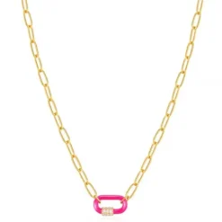Ania Haie Halsketten-Neon Pink Enamel Carabiner Gold Halskette - N040-01G-NP