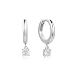 Ania Haie Ohrringe-Silver Drop Solitaire Huggies Ohrringe - E061-08H