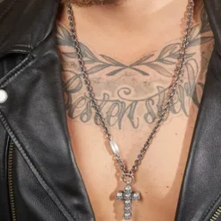 Bikergold (Kette mit) Kreuz-Ankerkette Anhänger Kreuz Skull Multi - BG10004