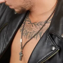 Bikergold (Kette mit) Kreuz-Ankerkette Anhänger Kreuz Skull Multi - BG10004