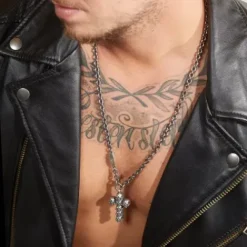 Bikergold (Kette mit) Kreuz-Ankerkette Anhänger Kreuz Skull Multi - BG10004