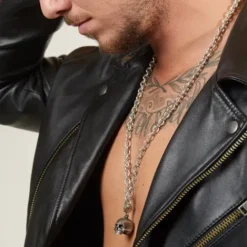 Bikergold Halsketten-Ankerkette Anhänger Skull - BG10003