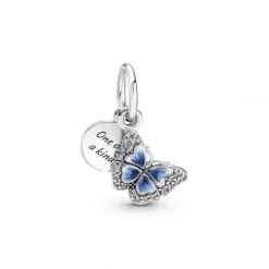 Pandora Charms/Beads-Blauer Schmetterling & Spruch Doppelter Charm - 790757C01