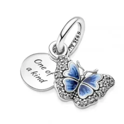 Pandora Charms/Beads-Blauer Schmetterling & Spruch Doppelter Charm - 790757C01