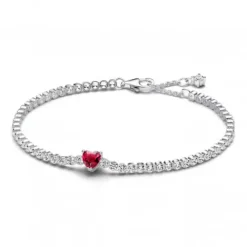 Pandora (Kette mit) Herz-Rotes Funkelndes Herz Tennisarmband - 590041C02