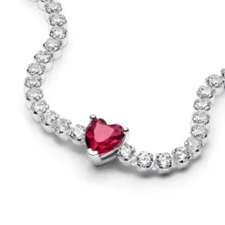 Pandora (Kette mit) Herz-Rotes Funkelndes Herz Tennisarmband - 590041C02