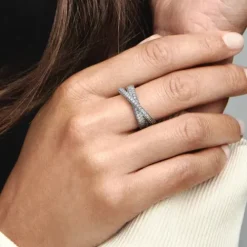 Pandora Ringe-Timeless Pavé Gekreuzter Doppelband Ring - 193022C01