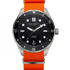 Paul Hewitt Textilarmband (Nato)-Ocean Diver Silber Schwarz Nato Orange - PH-W-0488