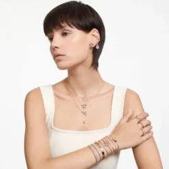 Swarovski Armbänder-Dextera Armreif Achteckform Pavé Mittel Weiss Roségold