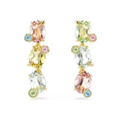 Swarovski Ohrringe-Gema Drop Ohrhänger Asymmetrisches Design Verschiedene Schliffe Mehrfarbig Gold - 5714815