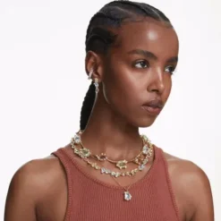 Swarovski Ohrringe-Gema Drop Ohrhänger Asymmetrisches Design Verschiedene Schliffe Mehrfarbig Gold - 5714815