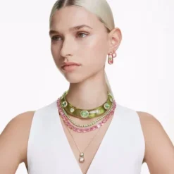 Swarovski (Kette mit) Herz-Matrix Kreolen Baguette Schliff Herz Klein Rosa Gold - 5706340