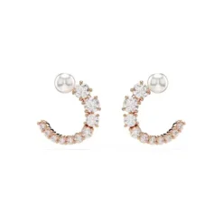 Swarovski Ohrringe-Matrix Kreolen Kristallperle Rundschliff Weiss Roségold - 5692264