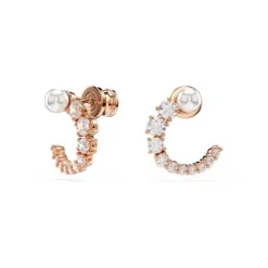 Swarovski Ohrringe-Matrix Kreolen Kristallperle Rundschliff Weiss Roségold - 5692264