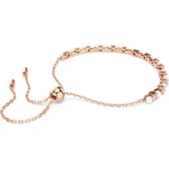 Swarovski Armbänder-Matrix Tennis Armband Kristallperle Rundschliffe Weiss Roségold Legierungsschicht - 5729506