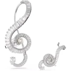 Swarovski Ohrringe-x Ariana Grande Ohrclips Asymmetrisches Design Kristallperle Baguette Schliff Weiss Rhodiniert - 5720866