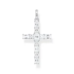 Thomas Sabo (Kette mit) Kreuz-Anhänger Kreuz mit weissen Steinen Silber - PE939-051-14