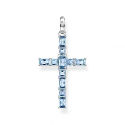 Thomas Sabo (Kette mit) Kreuz-Anhänger Kreuz mit Aqua Steinen Silber - PE939-009-1