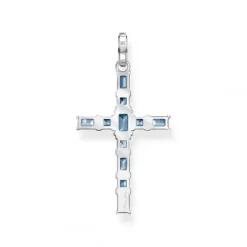 Thomas Sabo (Kette mit) Kreuz-Anhänger Kreuz mit Aqua Steinen Silber - PE939-009-1