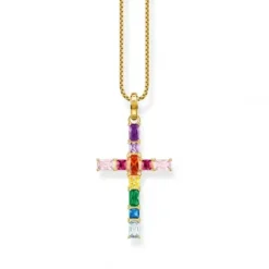 Thomas Sabo (Kette mit) Kreuz-Anhänger Kreuz mit Bunten Steinen Vergoldet - PE939-996-7