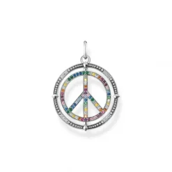 Thomas Sabo Anhänger-Anhänger Peace Zeichen mit Bunten Steinen Silber Geschwärzt - PE941-318-7