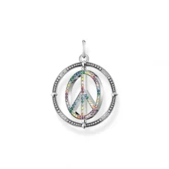 Thomas Sabo Anhänger-Anhänger Peace Zeichen mit Bunten Steinen Silber Geschwärzt - PE941-318-7