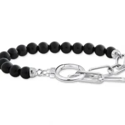 Thomas Sabo Armbänder-Armband aus Onyx Beads und Ankerelementen mit weissen Steinen Silber - A2134-027-11-L19V