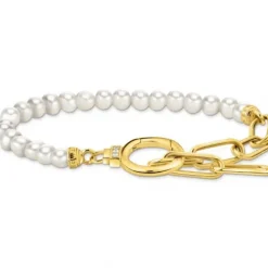 Thomas Sabo Armbänder-Armband aus Perlen und Ankerelementen mit weissen Steinen vergoldet - A2134-445-14-L19V