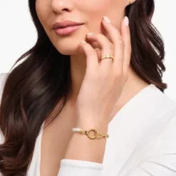Thomas Sabo Armbänder-Armband aus Perlen und Ankerelementen mit weissen Steinen vergoldet - A2134-445-14-L19V