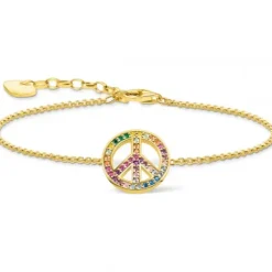 Thomas Sabo Armbänder-Armband mit Peace Zeichen und Bunten Steinen Vergoldet - A2071-996-7-L19V