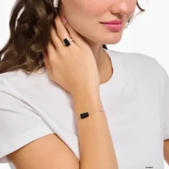 Thomas Sabo Armbänder-Armband mit schwarzem Goldbären Perle und Stein Silber - A2151-052-11-L19V