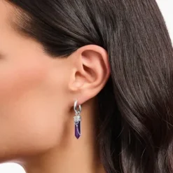 Thomas Sabo Ohrringe-Creolen mit Anhänger mit imitiertem Amethyst Silber geschwärzt - CR722-643-13