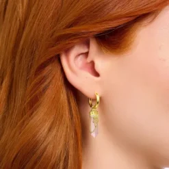 Thomas Sabo Ohrringe-Creolen mit rosa Kristall Anhänger und Symbolen vergoldet - CR722-414-9