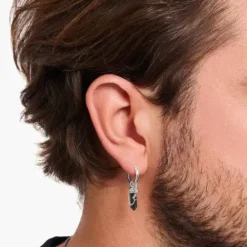 Thomas Sabo Ohrringe-Einzel Creole mit goldblauem Onyx-Anhänger Silber geschwärzt - CR724-950-1