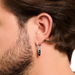 Thomas Sabo Ohrringe-Einzel Creole mit Onyx-Anhänger und Kette Silber geschwärzt - CR724-641-11