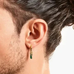 Thomas Sabo Ohrringe-Einzel Creole mit grünem Malachit-Anhänger vergoldet - CR724-414-6