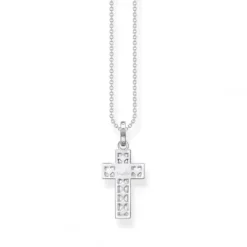 Thomas Sabo (Kette mit) Kreuz-Halskette Kreuz mit Weissen Steinen Silber - KE2166-051-14-L45V