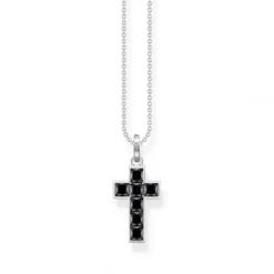 Thomas Sabo (Kette mit) Kreuz-Halskette Kreuz mit Schwarzen Steinen Silber - KE2166-643-11-L45V