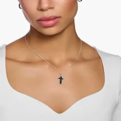 Thomas Sabo (Kette mit) Kreuz-Halskette Kreuz mit Schwarzen Steinen Silber - KE2166-643-11-L45V
