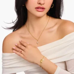 Thomas Sabo (Kette mit) Kreuz-Halskette mit weissem Kreuzanhänger Cross Romance vergoldet - KE2296-445-14-L45V