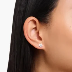 Thomas Sabo Ohrringe-Ohrstecker Stern mit weissen Steinen und weisser Kaltemaille Silber - H2273-041-14